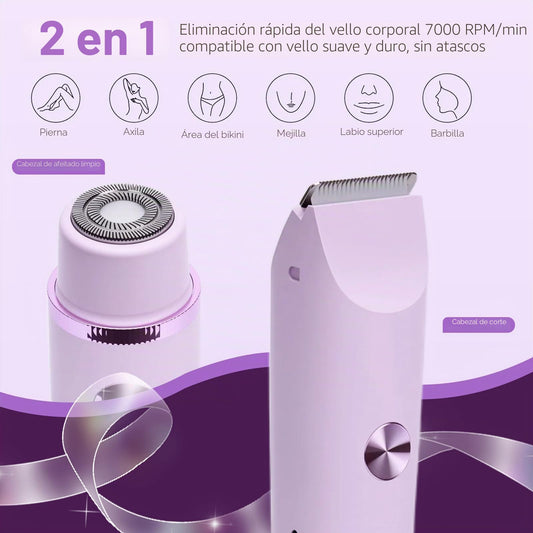 Midslinee Afeitadora Eléctrica 2 en 1 para Muje, Cortapelos Corporal para Mujer Recortadora para Zona Bikini Afeitado de Piernas Impermeable Pantalla LCD Seco/Mojado (Violeta)