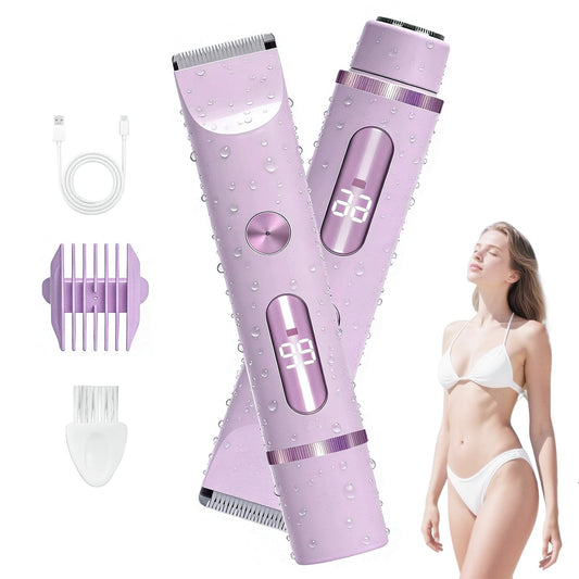 Midslinee Afeitadora Eléctrica 2 en 1 para Muje, Cortapelos Corporal para Mujer Recortadora para Zona Bikini Afeitado de Piernas Impermeable Pantalla LCD Seco/Mojado (Violeta)