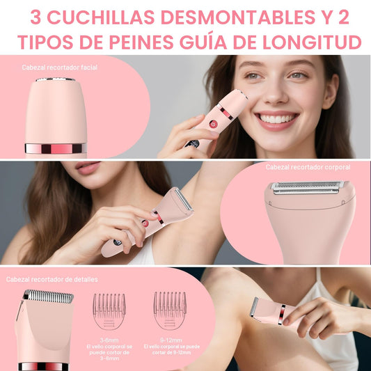 Scttomon afeitadora eléctrica para mujer cortapelos corporal para mujer recortadora para zona bikini Afeitado de piernas impermeable pantalla LCD seco/mojado 3 in 1 rosa