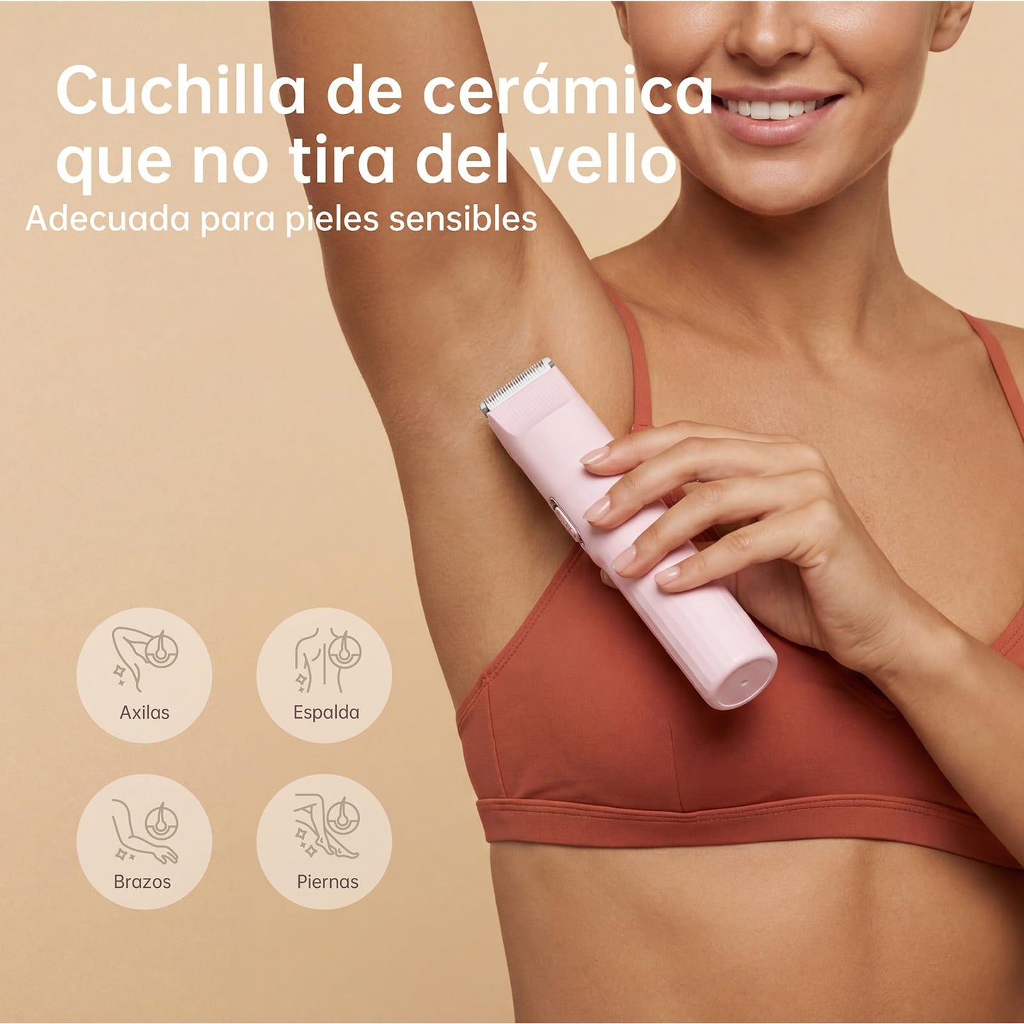 Afeitadora Eléctrica para Mujer, Recortadora 3 en 1 para Rostro y Zonas Íntimas, para Piernas, Brazos, Axilas y Línea del Bikini, Recargable por USB, Apta para Pieles Sensibles (Rosa)