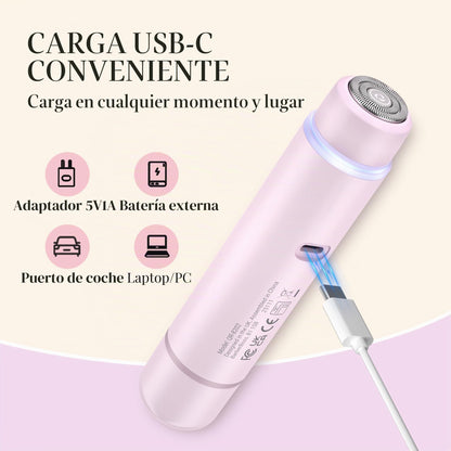 BarberBoss Kit de afeitadora 2 en 1 para mujer, kit de depilación facial y bikini de doble cabeza con luz de precisión, juego de recortadora de viaje recargable (Rosa)