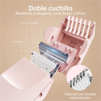 Afeitadora Eléctrica para Mujer, Recortadora 3 en 1 para Rostro y Zonas Íntimas, para Piernas, Brazos, Axilas y Línea del Bikini, Recargable por USB, Apta para Pieles Sensibles (Rosa)