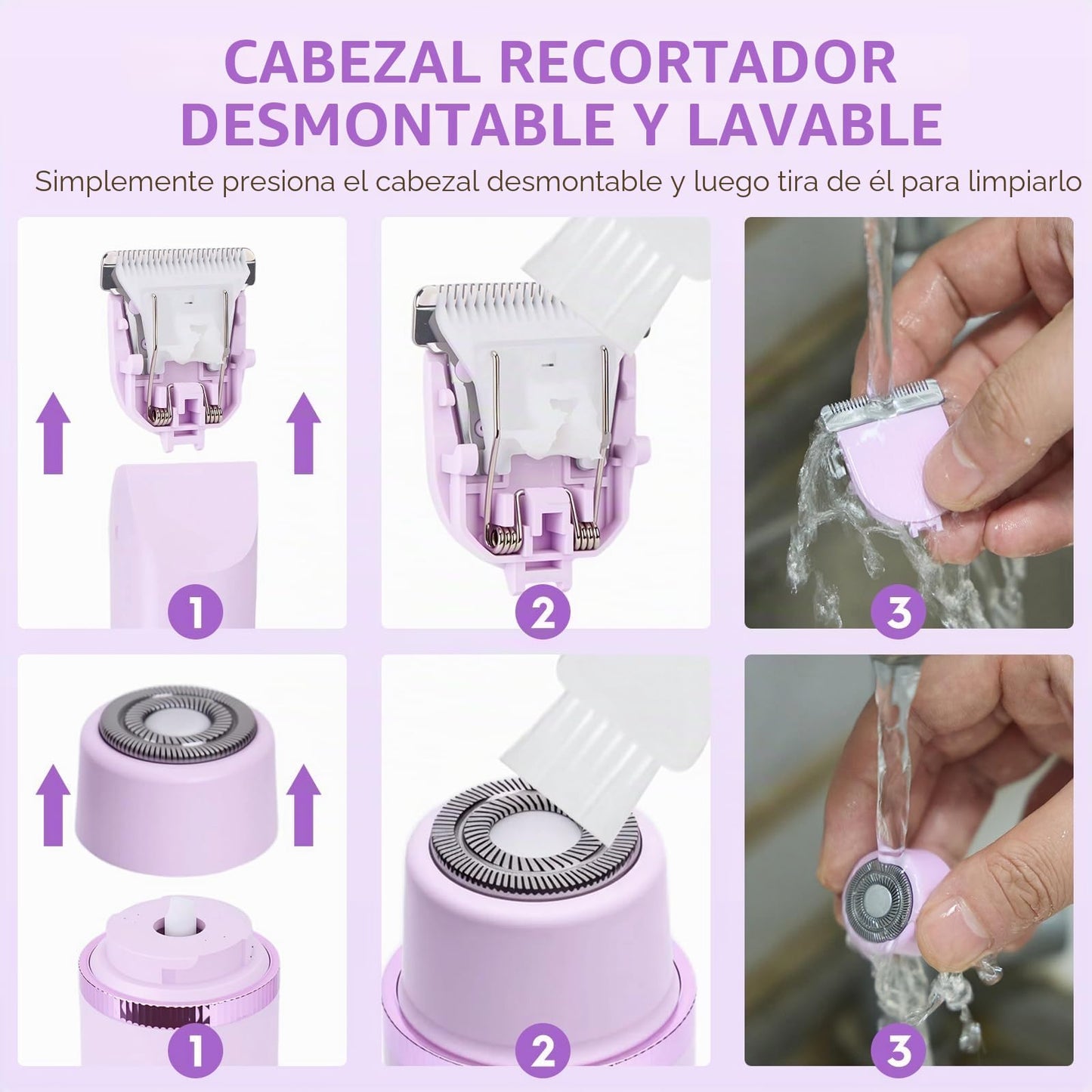 Midslinee Afeitadora Eléctrica 2 en 1 para Muje, Cortapelos Corporal para Mujer Recortadora para Zona Bikini Afeitado de Piernas Impermeable Pantalla LCD Seco/Mojado (Violeta)