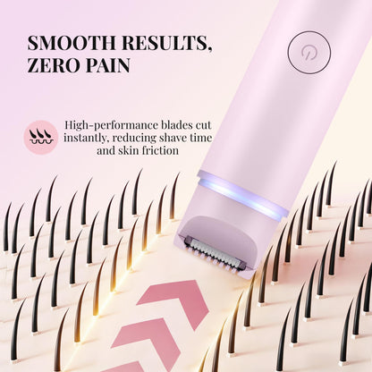 BarberBoss Kit de afeitadora 2 en 1 para mujer, kit de depilación facial y bikini de doble cabeza con luz de precisión, juego de recortadora de viaje recargable (Rosa)