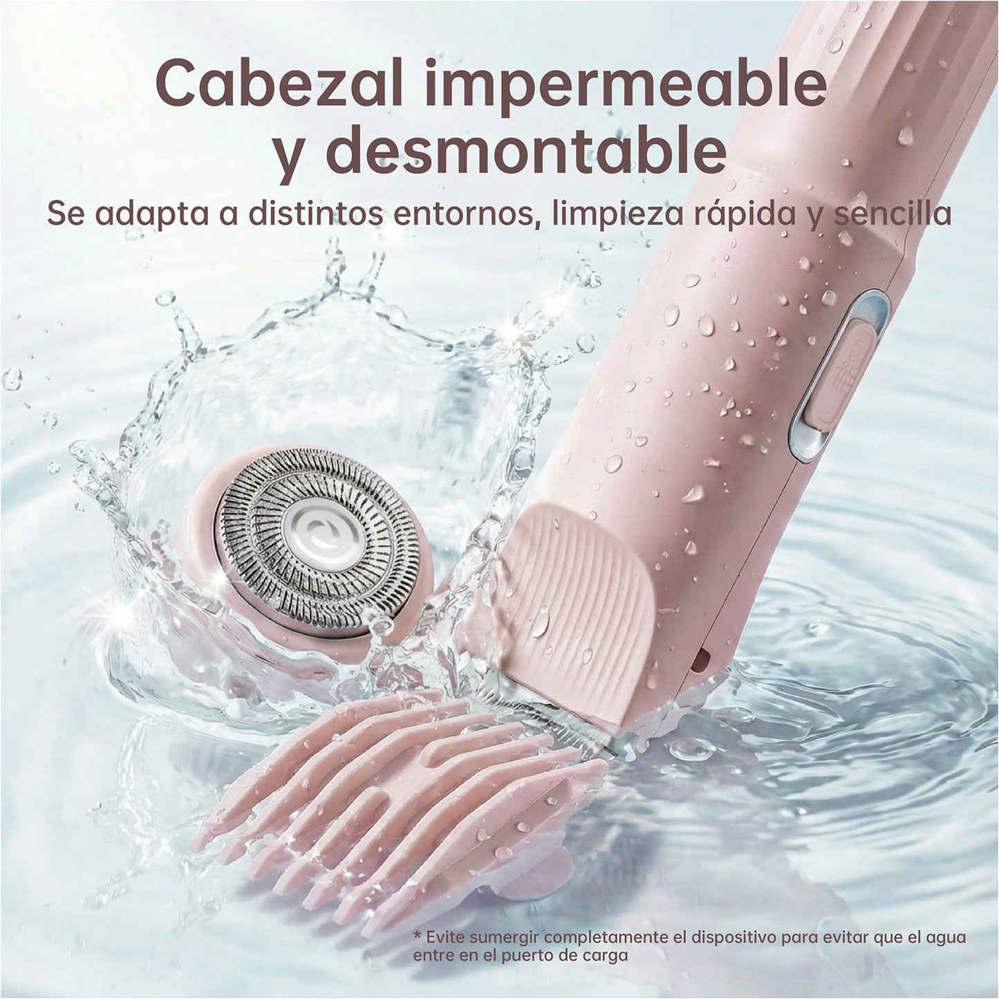 Afeitadora Eléctrica para Mujer, Recortadora 3 en 1 para Rostro y Zonas Íntimas, para Piernas, Brazos, Axilas y Línea del Bikini, Recargable por USB, Apta para Pieles Sensibles (Rosa)