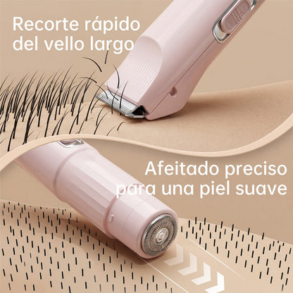 Afeitadora Eléctrica para Mujer, Recortadora 3 en 1 para Rostro y Zonas Íntimas, para Piernas, Brazos, Axilas y Línea del Bikini, Recargable por USB, Apta para Pieles Sensibles (Rosa)